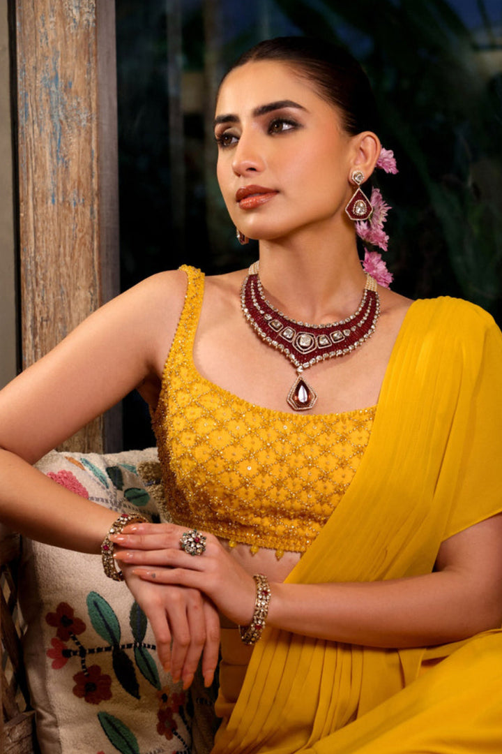 MEHNOOR PRE STITCHED SARI SET