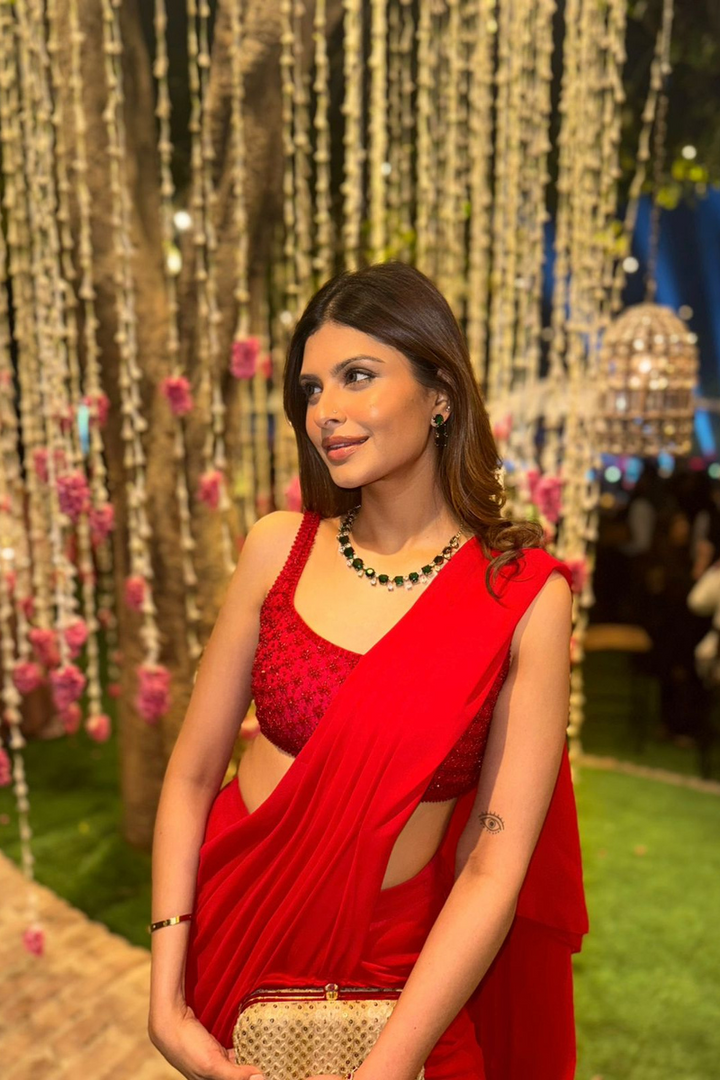 VERMILION TWINKLE PRE-STITCHED SARI SET